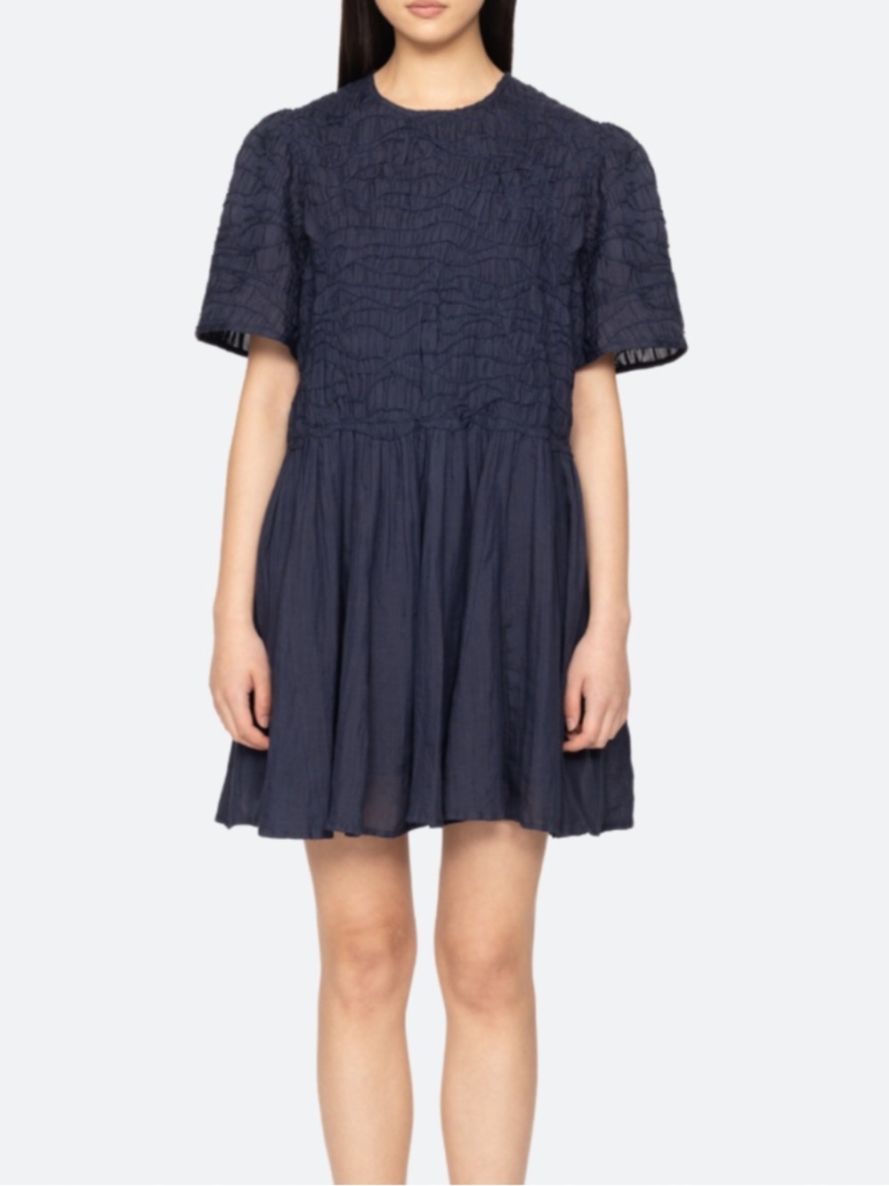 Sea New York Imogen Cotton Corded Ramie Short Sleeve Dress navy small